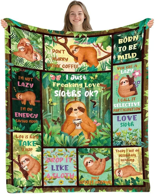 Sloth Gifts for Women, Sloth Blanket for Women, Flannel Sloth Blanket Birthday Gifts for Sloth Lovers, Ideal Sloth Decor on Spceial Occasions, Sloth Throw Blanket 50x60 in