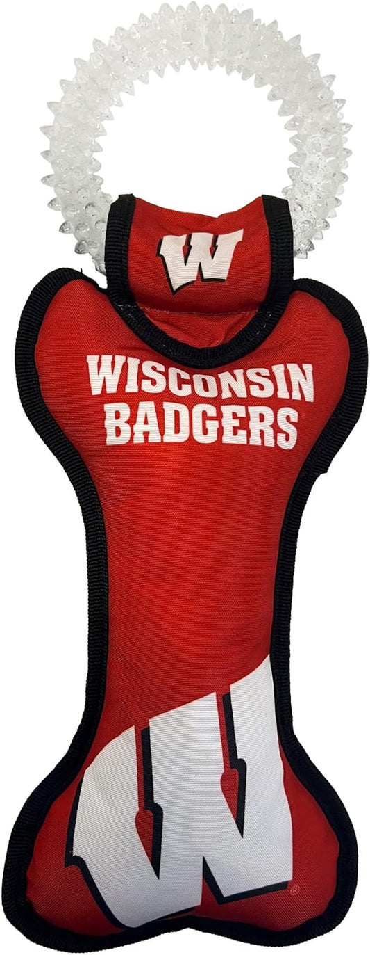 Pets First NCAA Wisconsin Badgers Dental Dog TUG Toy with Squeaker. Tough PET Toy for Healthy Fun, Teething & Cleaning Pets Teeth & Gum