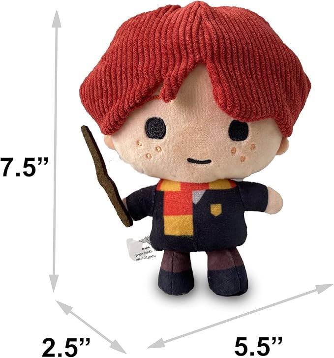 Buckle-Down The Wizarding World of Harry Potter Squeaky Plush Dog Toy for Large, Medium & Small Dogs, Ron Weasley Standing Charm Full Body Pose, 2.5" x 5.5"