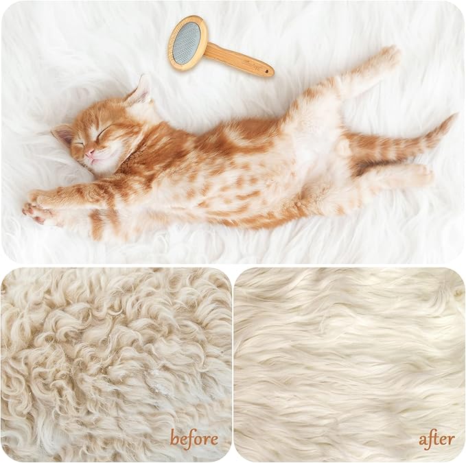 Sheepskin Wool Brush Stainless Steel Pins Bamboo Slicker Carding Rug Comb Macrame Brush Fur Brushes Wool Carding Brushes with Long Prongs for Unmat Fur Rugs Pillows Short Hair Pet Grooming Deshedding