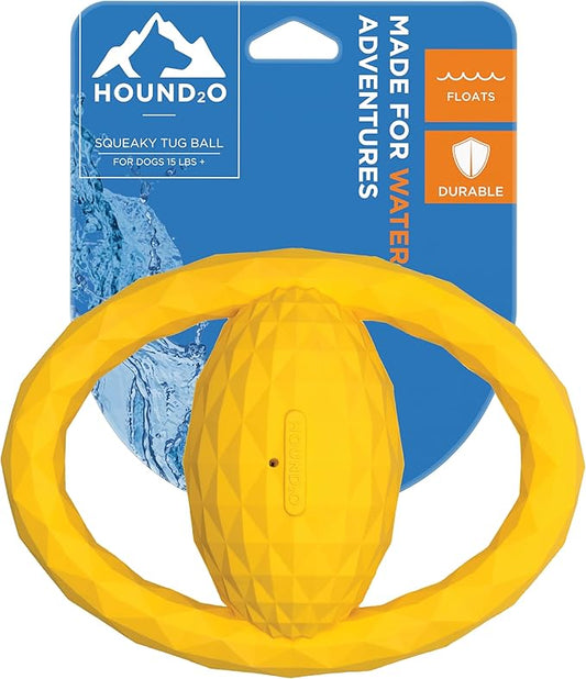 Hound2O Outdoor Dog Toys - Tug Ball, Yellow - Tough, Engaging, & Interactive Chew Toys - Chew, Chase, & Fetch - Durable Materials That Float - Easy to Clean for Outdoor Play - Non-Toxic Materials