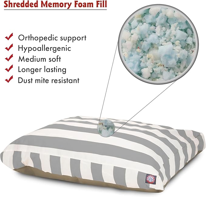 Majestic Pet Shredded Memory Foam Dog Bed Small with Removable Washable Cover – Rectangle Orthopedic Dog Bed–Durable Dog Crate Bed-Flat Dog Bed for Senior Dogs - (27x20) S - Villa - Azure