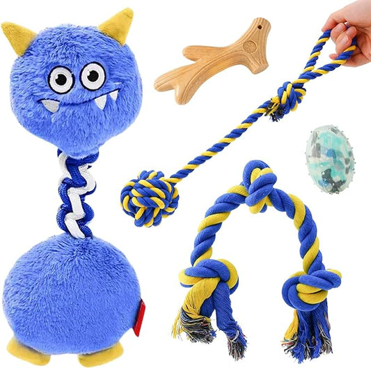 5 Pack Various Dog Toys Chew Toys for Fun and Teeth Cleaning, Dog Squeak Plush Toys, Squeaky Toy Balls, Dog Chew Toys, Dog Rope Toys (5 Pack)