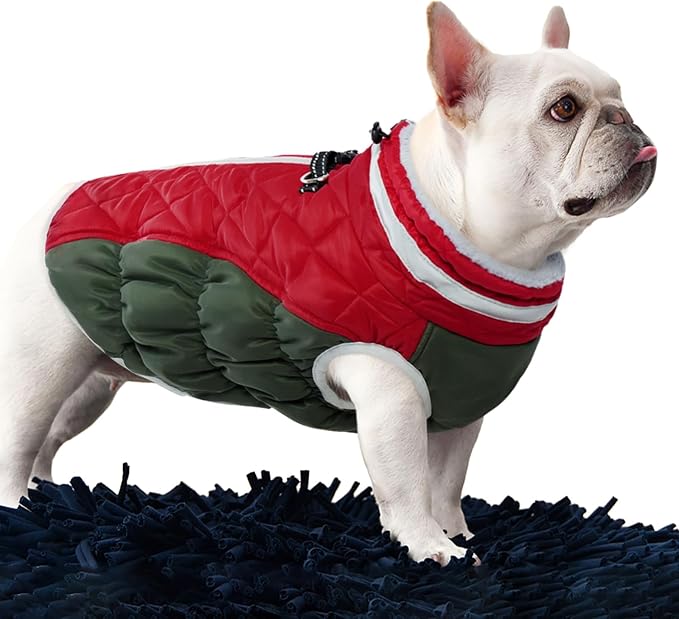 FUAMEY Dog Winter Jacket,Dog Cold Weather Coats Paded Dog Vest with Harness Built in Pet Warm Clothes Dog Apparel with Back Zipper Dog Water Resistant Coat for Small Medium Large Dogs Christmas L