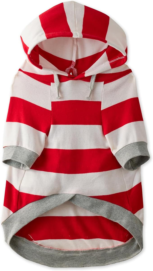 100% Organic Cotton Rocky - The Comfy Dog Hoodie Pet Coat for Small, Medium and Large Dogs, Red Bold Stripe, XX-Small