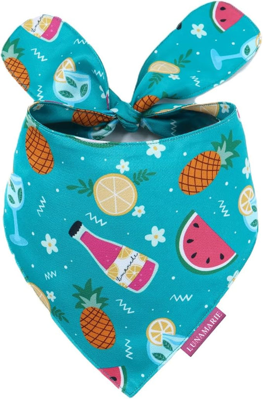 Luxury Pet Birthday Bandanas -Premium & Silky Poly Fabric | 100% Handmade | Custom Shape Dual Layered (Sippin' Poolside, Small)
