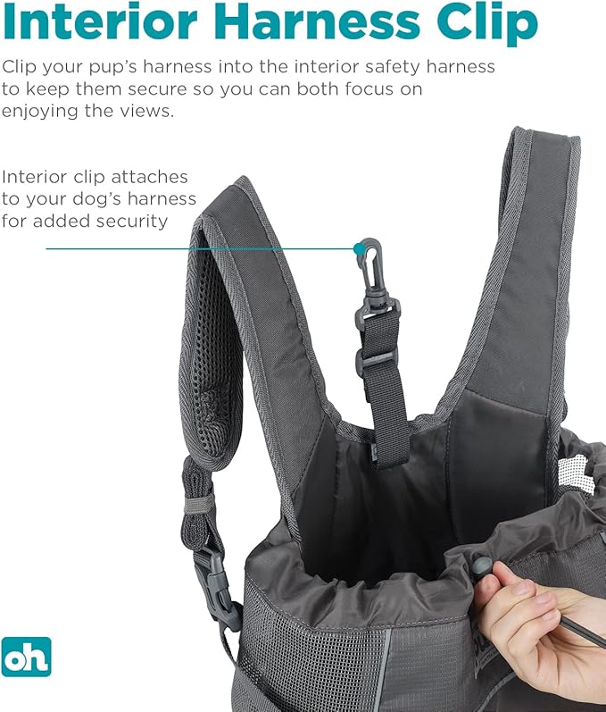 Outward Hound PupPak Dog Front Carrier, Small, Grey – Hands-Free Hiking & Camping Pet Backpack for Small Pets up to 10 lbs, Padded Straps, Breathable Mesh, Water-Resistant, Safety Clip