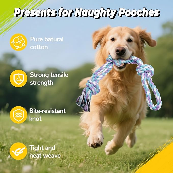 2 Pack Dog Rope Toy for Aggressive Chewers, 20 Inch Heavy Duty Chew Toys for Teeth Cleaning, Cotton Rope Dog Tug Toy for Medium to Large Breed