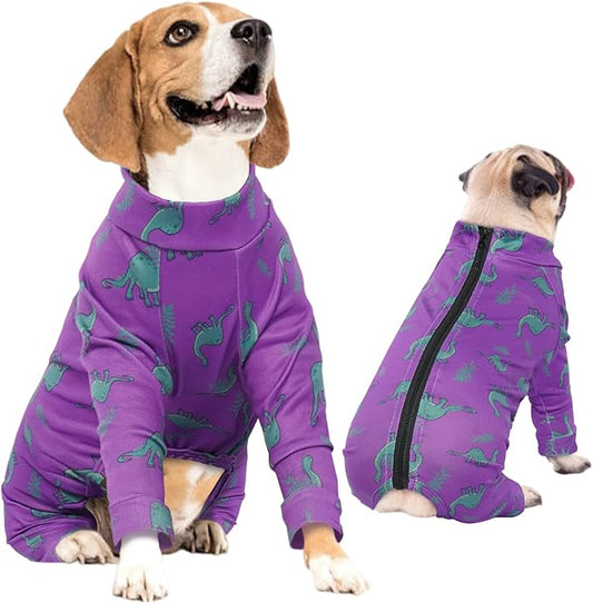 IDOMIK Dog Pajamas,Soft Dog Pjs Clothes with Zipper,Breathble Dog Shirts for Boys Girls,Dog Apparel Shirt Onesie,Dog Recovery Suit for Small Medium Large Dogs,Dog Anxiety Relief Onesies Purple,XS