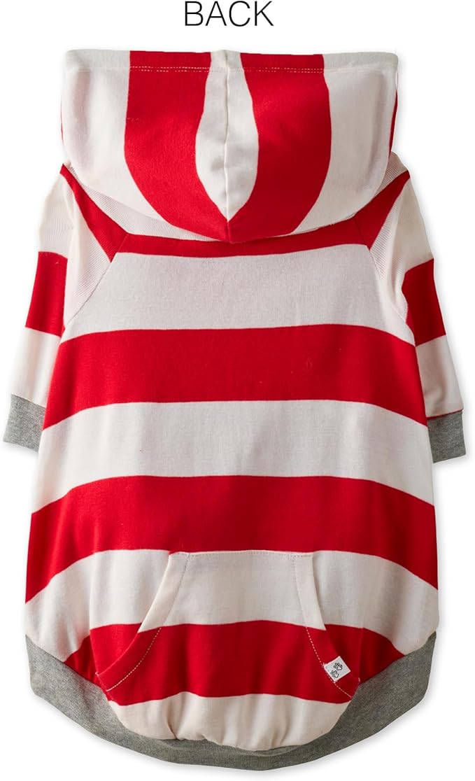 100% Organic Cotton Rocky - The Comfy Dog Hoodie Pet Coat for Small, Medium and Large Dogs, Red Bold Stripe, XX-Small