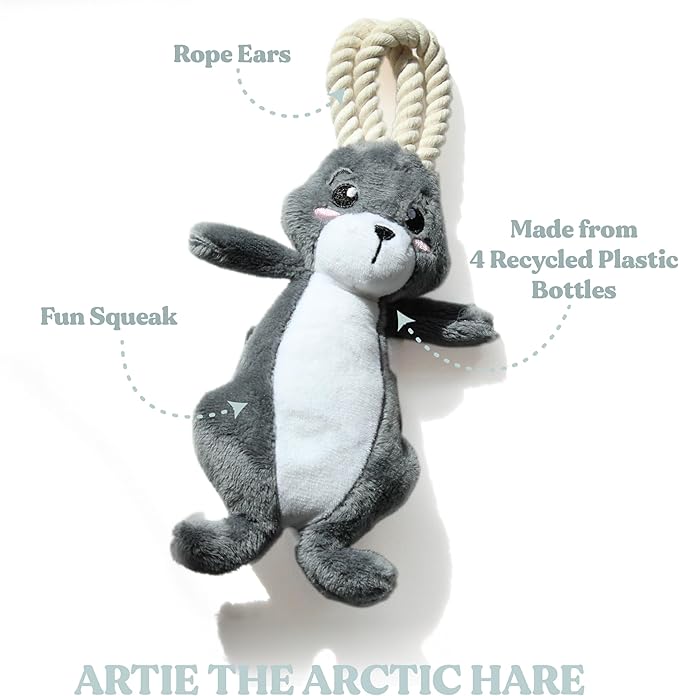 Arctic Collection Dog Toys | Jumbo Sized Artie The Arctic Hare | Cute, Durable, & Sustainable Plush Chew Toys for Dogs 50 lbs & up | Eco Friendly & 100% Recycled Materials