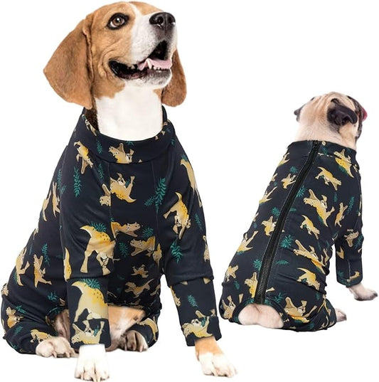 IDOMIK Dog Pajamas,Soft Dog Pjs Clothes with Zipper,Breathble Dog Shirts for Boys Girls,Dog Apparel Shirt Onesie,Dog Recovery Suit for Small Medium Large Dogs,Dog Anxiety Relief Onesies Darkgray,L