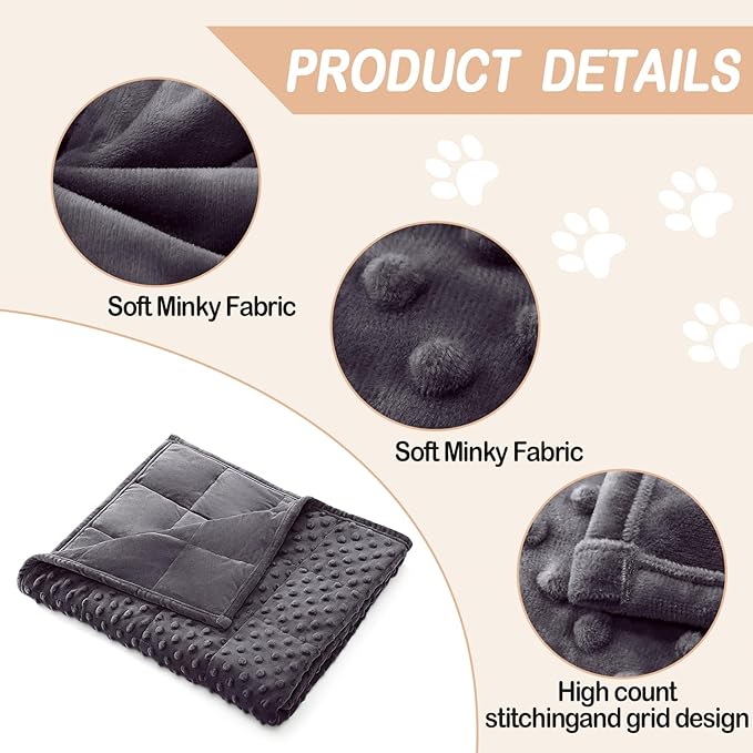 YUSRA Small Weighted Blanket 6lb, Dog Weighted Blanket for Medium Dogs Especially for Thunderstorms, Fireworks, Separation, Travel, Bed and Couch, Cozy Calming Dog Blanket (Dark Grey, 40 * 47inch)