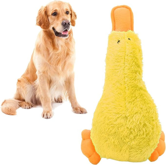 Duck Dog Squeaky Toy, Interactive Teeth Cleaning Plush Dog Chew Toy Companion for Puppies & Pets (Yellow)