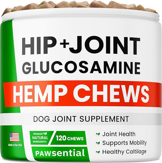 Advanced Hemp Hip & Joint Supplement for Dogs - Glucosamine for Dogs - Dog Joint Pain Relief Treats - Chondroitin Turmeric MSM Hemp Oil - Hemp Treats for Joint Health - Senior Mobility Support Chew