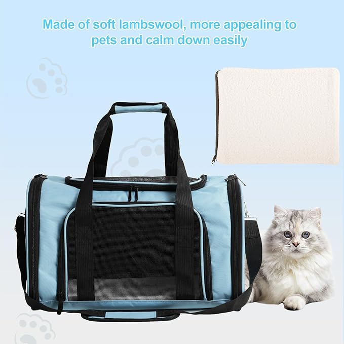Travel in Style: Portable Pet Carrier for Small Pets up to 15 Lbs- Airline Approved, Collapsible & Comfortable cat/Puppy Soft Sided Bag (Blue)