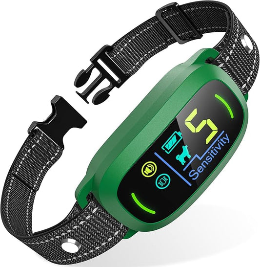 Bark Collar, Rechargeable Dog Bark Collar with 5 Adjustable Sensitivity and Intensity Beep Vibration, Anti Barking Collar for Small Medium Large Breed Dogs (Green)