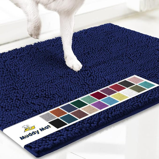 Muddy Mat® Shown on TV – Super Absorbent Microfiber Dog Door Mat for Muddy Paws, Non-Slip Washable Pet Rug, Quick Dry Chenille Entryway Carpet, Machine Washable Indoor Outdoor mat, Navy Blue 30"x19"