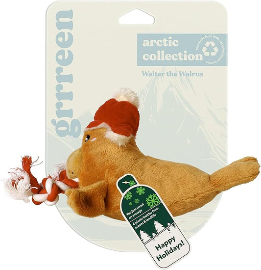 Holiday Collection Dog Toys | Small Sized Santa - Walter The Walrus | Cute, Durable, & Sustainable Plush Chew Toys for Dogs | Christmas Stocking Stuffer Gift