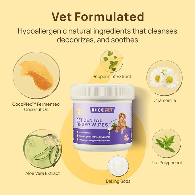 HICC PET Teeth Cleaning Wipes for Dogs & Cats, Remove Bad Breath by Removing Plaque and Tartar Buildup, Disposable Dog Finger Toothbrush Gentle Pet Dental Care Wipes, Dog Tooth Brushing Kit