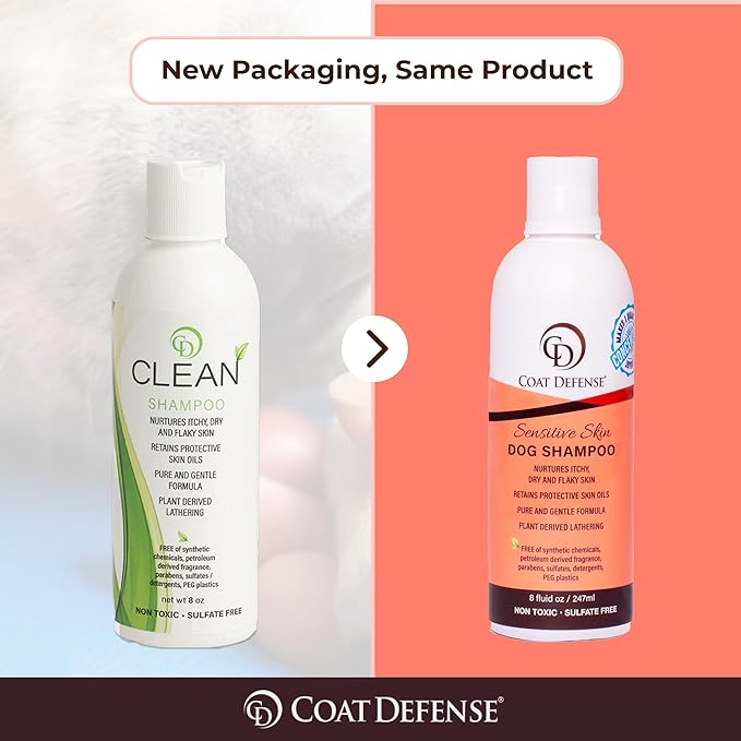 COAT DEFENSE Sensitive Dogs Shampoo | Made in USA | All-Natural Hypoallergenic - Soothes and Relieves Itchy & Dry Skin | 8 Ounces Concentrated Makes 32 Ounces