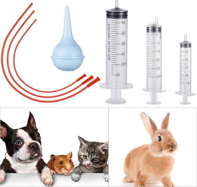 7 Pack Tube Feeding Kit for Puppies Puppy Feeding Tube Include 3 Pack 8 FR Red Give Food Pipes 3 Pack 10 ml 30 ml 60 ml Syringes Bulb Syringe for Lamb Goat Small Dog Whelping Kitten Measuring Watering
