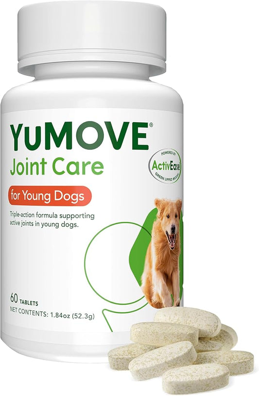YuMove Young Dog Joint Supplement with Glucosamine for Dogs, Chondroitin, Omega 3, Hyaluronic Acid, and Green Lipped Mussel - Joint Supplement for Dogs Under 5 Years - 60 Tablets