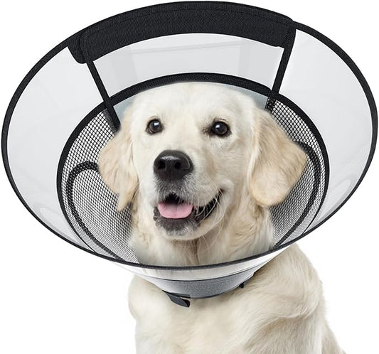 Dog Cone Collar for Large Dogs After Surgery, Mesh Windows PVC Transparent Dog Cone E Collar for Dog, Anti-Bite Lick Wound Healing Neuter Safety Practical Comfy Plastic Cone L