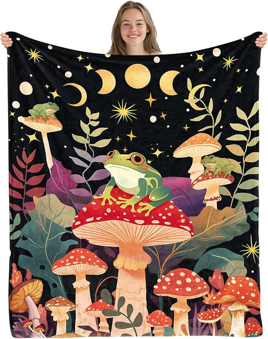 Frog Blanket Gifts for Women Men, Mushroom Throw Blanket, Frog Theme Gifts for Frog Lovers, Frog Decor Birthday Gifts Ideas on Sofa Couch, 50" X 60"