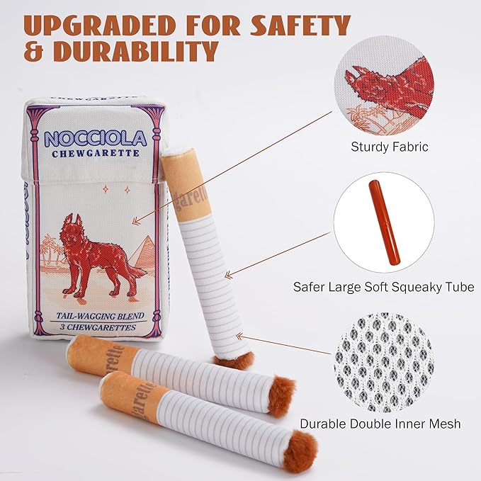 Nocciola Squeaky Sounds Puff Stick Dog Toys, Funny Interactive Plush Pitbull Husky Frenchie Pug Puppy Toys for Small to Medium Breed, Dog Accessories Boy Gifts- CHEWGARETTE