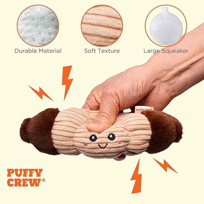 Squeaky Dog Plush Toy, Bakery Bite_Stick Collection, 8", for Small and Medium Dogs (Croissant, Small)