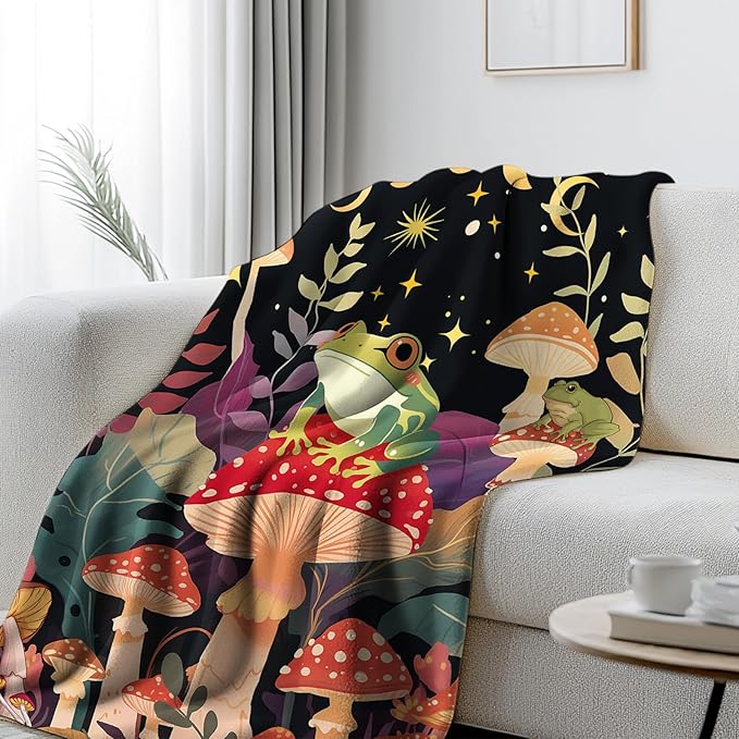 Frog Blanket Gifts for Women Men, Mushroom Throw Blanket, Frog Theme Gifts for Frog Lovers, Frog Decor Birthday Gifts Ideas on Sofa Couch, 50" X 60"