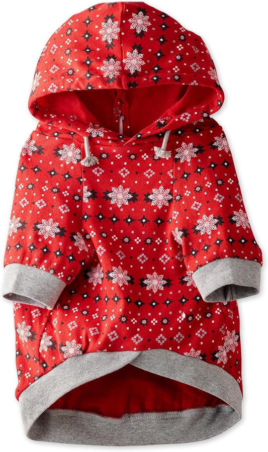 100% Organic Cotton Rocky - The Comfy Dog Hoodie Pet Coat for Small, Medium and Large Dogs, Red Fair Isle, X-Large