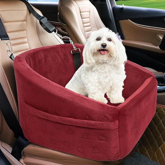 Dog Car Seat for Small Medium Dogs,Detachable Washable Dog Booster Seat Under 30lbs, Pet Car Seats Travel Bed with Storage Pockets and Safety Belt(Red)