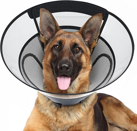 Dog Cone Collar for Large Dogs After Surgery, Mesh Windows PVC Transparent Dog Cone E Collar for Dog, Anti-Bite Lick Wound Healing Neuter Safety Practical Comfy Plastic Cone XL