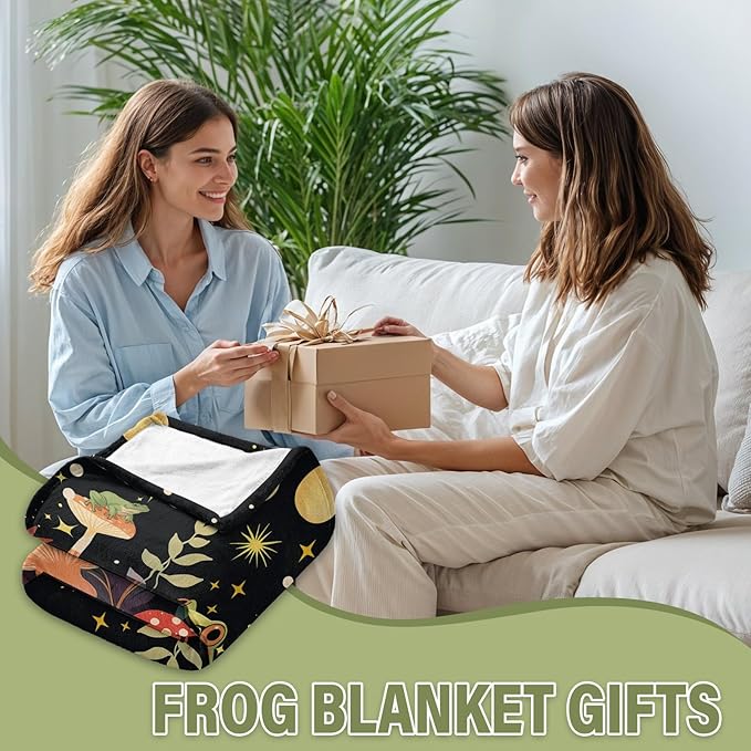 Frog Blanket Gifts for Women Men, Mushroom Throw Blanket, Frog Theme Gifts for Frog Lovers, Frog Decor Birthday Gifts Ideas on Sofa Couch, 50" X 60"
