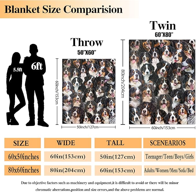 Bernese Mountain Dog Blanket,Bernese Mountain Gifts for Dog Lovers,Flannel Blanket Throws for Dog Mom Dad,Soft Blankets for Sofa Bed Home Decor,Gifts for Adult Men Women Halloween Christmas,60"x80"