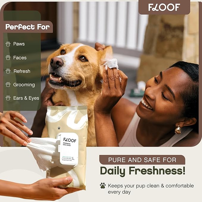 Floof Hypoallergenic Dog Wipes – Natural Aloe Grooming Wipes for Paws Face Ears Eyes & Bum – Vet-Formulated Extra Thick Safe for Puppies & Adult Dogs – 144 Count