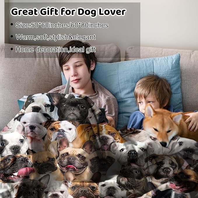 Bulldog Blanket,Bulldog Gifts for Dog Lovers,Bulldog Flannel Blanket Throws for Dog Mom Dad,Soft Warm Blankets for Sofa Bed Home Decor,Gifts for Adult Men Women Halloween Christmas,60"x80"