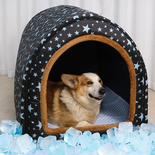 TU'ERYE Dog House Bed for Large Size Dogs with Self Cooling Pad 2XL