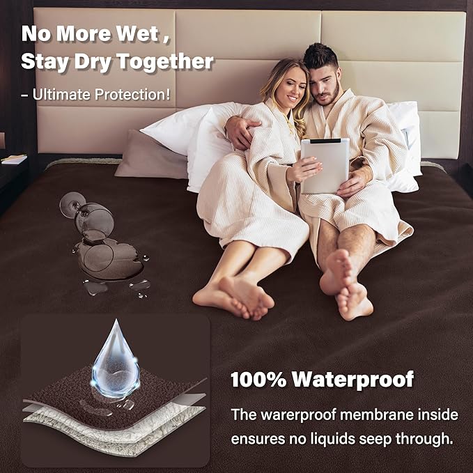Catalonia Waterproof Bed Blanket for Intimacy, Love Couples Leakproof Bed Cover, Reversible Protector Squirt Blanket, Splash Stain Proof Blanket Pad for Adults, Washable, 80X90 inches, Brown