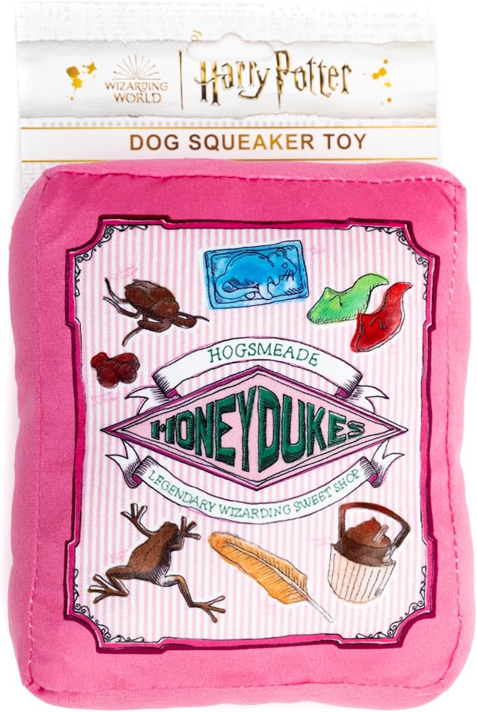 Buckle-Down The Wizarding World of Harry Potter Squeaky Plush Dog Toy for Large, Medium & Small Dogs, Honeydukes Sweet Shop Candy Box Replica, 3.5" x 7"