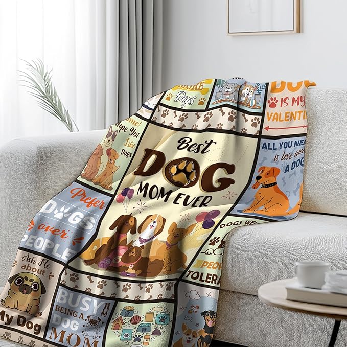 Dog Mom Gifts for Women, Dog Mom Blanket 50"X60", Gifts for Dogs Lovers, Best Dogs Mom Ever Throw Blanket