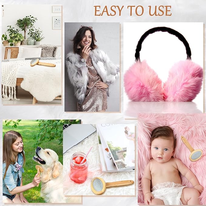 Sheepskin Wool Brush Stainless Steel Pins Bamboo Slicker Carding Rug Comb Macrame Brush Fur Brushes Wool Carding Brushes with Long Prongs for Unmat Fur Rugs Pillows Short Hair Pet Grooming Deshedding
