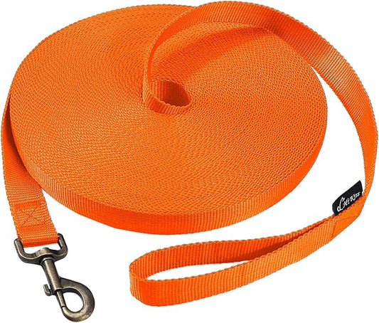 HIKISS Long Dog Leash Obedience Recall Training Agility Lead with Thickening Material for Large Dog - 15ft 20ft 30ft 50ft 100ft Training Leash(Orange 100ft)