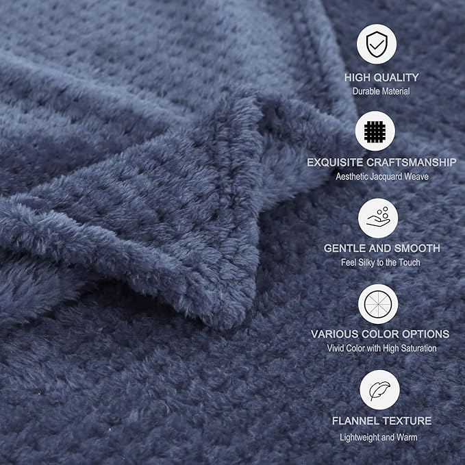 uxcell Flannel Fleece Bed Blankets, Soft Warm Microfiber Blanket, Mesh Fuzzy Plush 330GSM Lightweight Decorative Solid Blankets for Bed Queen (78"x90") Navy Blue
