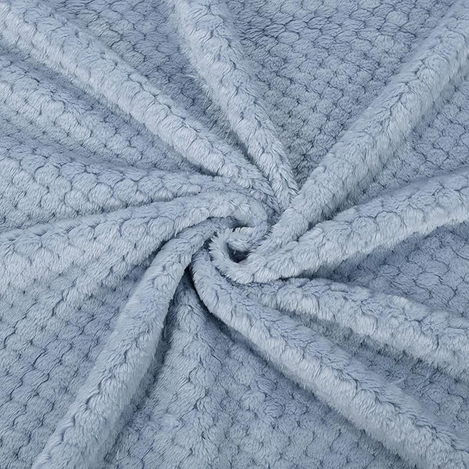 uxcell Flannel Fleece Bed Blankets, Soft Warm Microfiber Blanket, Mesh Fuzzy Plush 330GSM Lightweight Decorative Solid Blankets for Bed Queen (78"x90") Smoked Blue
