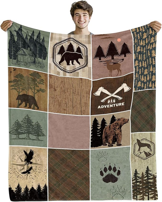 Soft Deer Blanket 50"x60", Thoughtful Fawn Print Blanket Decor for Country Theme on Sofa Counch Room, Ideal Bear Blankets Gifts for Adult Women Men