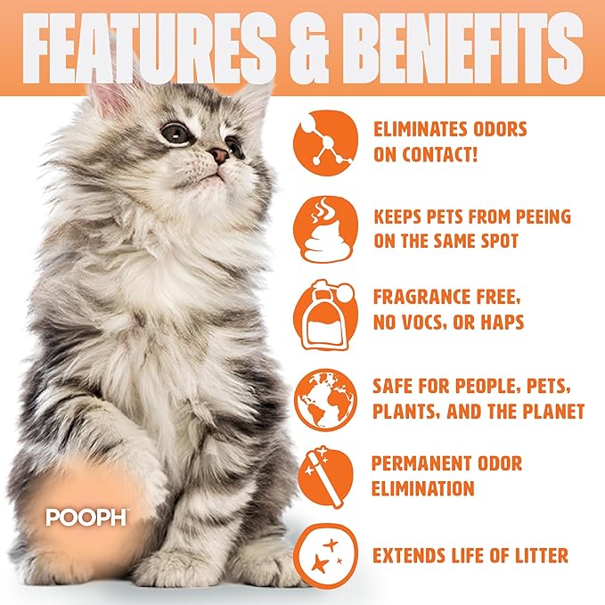 POOPH Pet Odor Eliminator and Litter Box Deodorizer - 2x32oz Bottles - Instant, Safe, Fragrance-Free, Clear, Non-Staining, Unscented