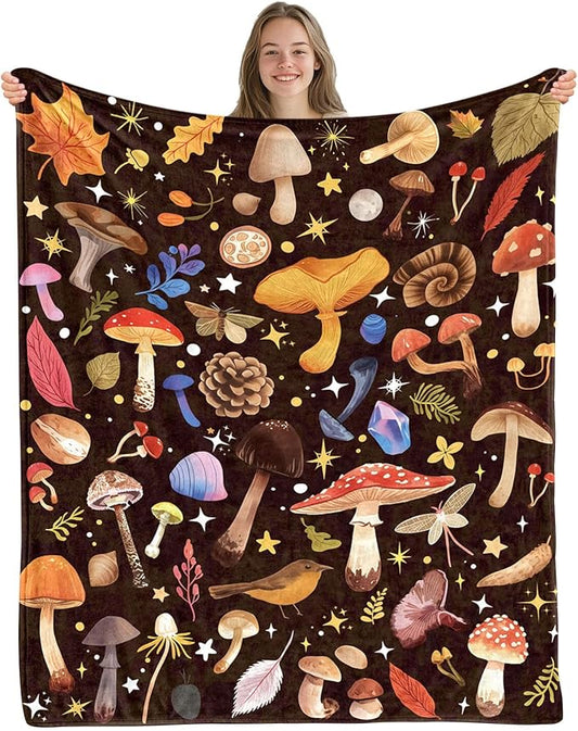 Mushroom Blanket Gifts for Women, Funny Mushroom Gifts, Mushrooms Throw Blanket for Sofa Couch, Ideal Mushrooms Themed Gift, 60"x50"